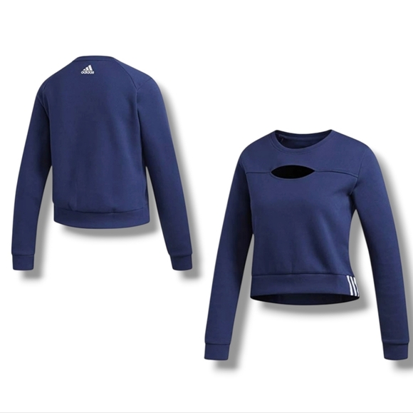 Adidas Women's Tech Indigo/White 3-Stripes Cutout Performance Sweatshirt - Picture 2 of 16